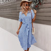 Blumiges sommerkleid - schickes midi-kleid für damen mit knopfleiste