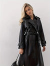 trenchcoat - stilvoller langer schwarzer damenmantel