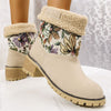 Vintage damen stiefeletten – winterstiefel mit blumenmuster, warmem futter und stabilem absatz