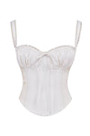 Damen weisses korsett-top - detaillierte bluse mit spitzenbesatz