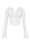 Damen weisses schnür-top - elegante, taillierte bluse