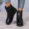 Warme damen ankle boots – schwarze winterstiefel mit weichem futter, reissverschluss und rutschfester sohle