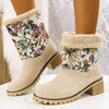 Vintage damen stiefeletten – winterstiefel mit blumenmuster, warmem futter und stabilem absatz