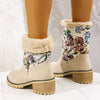 Vintage damen stiefeletten – winterstiefel mit blumenmuster, warmem futter und stabilem absatz