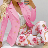 2-teilige damen blazer hosen kombination mit lebhaftem blumenmuster - stilvolle bürobekleidung