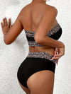 2-teiliges damen bikini-bandeau-top in schwarz mit leopardenmuster - trendige strandmode für den sommer