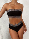 2-teiliges damen bikini-bandeau-top in schwarz mit leopardenmuster - trendige strandmode für den sommer