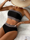 2-teiliges damen bikini-bandeau-top in schwarz mit leopardenmuster - trendige strandmode für den sommer