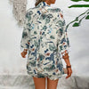 2-teiliges frauen-outfit mit blumenmuster - elegante grüne sommer-shorts & offene cardigan-kombination