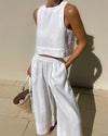2-teilige frauen leinen crop top und weite hose - stylisches sommer outfit für damen