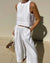 2-teilige frauen leinen crop top und weite hose - stylisches sommer outfit für damen