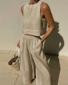 2-teilige frauen leinen crop top und weite hose - stylisches sommer outfit für damen