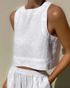 2-teilige frauen leinen crop top und weite hose - stylisches sommer outfit für damen