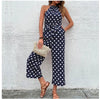 Damen polka dot jumpsuit - eleganter marineblauer overall mit bindegürtel