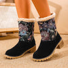 Vintage damen stiefeletten – winterstiefel mit blumenmuster, warmem futter und stabilem absatz