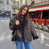 Damen bikermantel mit pelzkragen – warme winterjacke mit details