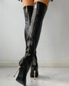 Kniehohe stiefel - schwarze fashion schuhe mit reissverschluss für damen