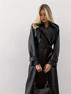 trenchcoat - stilvoller langer schwarzer damenmantel