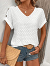 Damen weisses eyelet t-shirt - elegante v-ausschnitt bluse mit feinen details