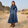 Dunkelblues midi-kleid - stilvolles jeanskleid mit gürtel für damen