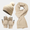 3-teiligs gestrickts Accessoireset – Damenmütze, Schal und Handschue