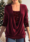 Damen glitzer-bluse - stylische drapierung mit schimmernden details