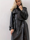 trenchcoat - stilvoller langer schwarzer damenmantel
