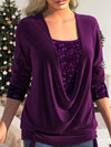 Damen glitzer-bluse - stylische drapierung mit schimmernden details