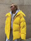 Winterjacke mit abnehmbarer kapuze – warme winddichte damenjacke im oversized design aus baum