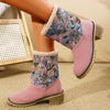 Vintage damen stiefeletten – winterstiefel mit blumenmuster, warmem futter und stabilem absatz