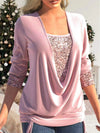 Damen glitzer-bluse - stylische drapierung mit schimmernden details