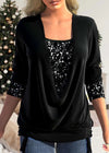 Damen glitzer-bluse - stylische drapierung mit schimmernden details