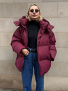 Winterjacke mit abnehmbarer kapuze – warme winddichte damenjacke im oversized design aus baum