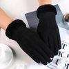 handschuhe - elegante velours-handschue mit fellbesatz