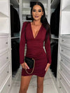 Bodycon-kleid - elegantes langarmkleid für damen mit v-ausschnitt