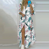 Maxikleid - elegante damen blumenkleid mit knopfleiste und schlitz