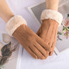 handschuhe - elegante velours-handschue mit fellbesatz