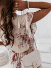 Blumiges wickelkleid - chices plissiertes damenkleid mit v-ausschnitt