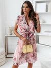 Blumiges wickelkleid - chices plissiertes damenkleid mit v-ausschnitt