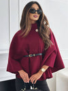 Poncho-jacke - stilvolle rotweinfarbene damen-cape mit gürtel und mausärmeln