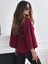 Poncho-jacke - stilvolle rotweinfarbene damen-cape mit gürtel und mausärmeln