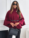 Poncho-jacke - stilvolle rotweinfarbene damen-cape mit gürtel und mausärmeln