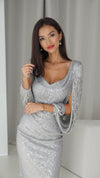 Pailletten-kleid - glamoures midi mit fransen-details