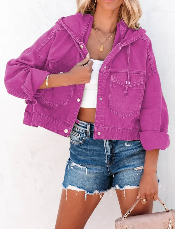 Denim-jacke - stylische damen-cropped-jacke mit kapuze