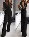 Jumpsuit - stilvoller schwarzer damen-jumpsuit mit transparenter glitzer-details