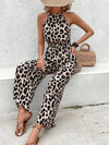Damen leopard print halterneck jumpsuit - trendige sommermode