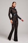 Schwarzer spitzen-jumpsuit - elegante abendmode für frauen