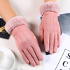 handschuhe - elegante velours-handschue mit fellbesatz
