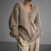 Damen oversized cardigan - weiches, flauschiges knitted stück