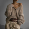 Damen oversized cardigan - weiches, flauschiges knitted stück